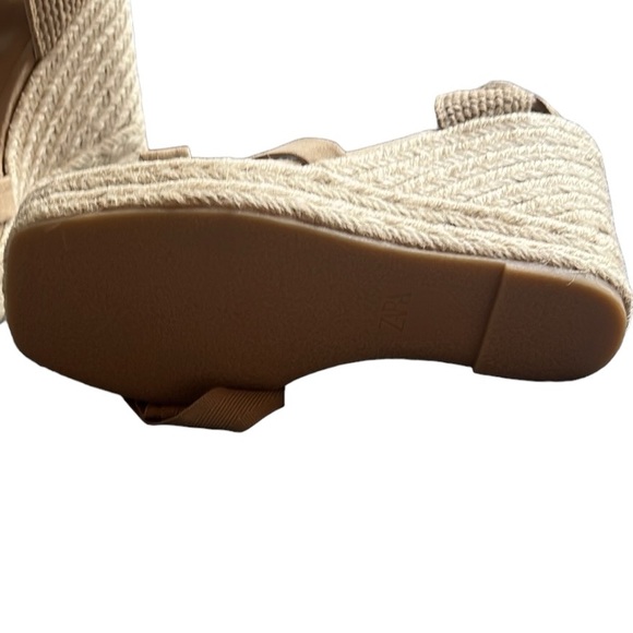 ZARA Lace Up Wedge Sandals Sandy Brown Size 38 NWOT - Picture 8 of 10